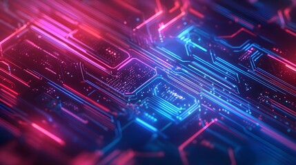 Abstract Circuitry Pattern with Neon Blue and Pink Lines