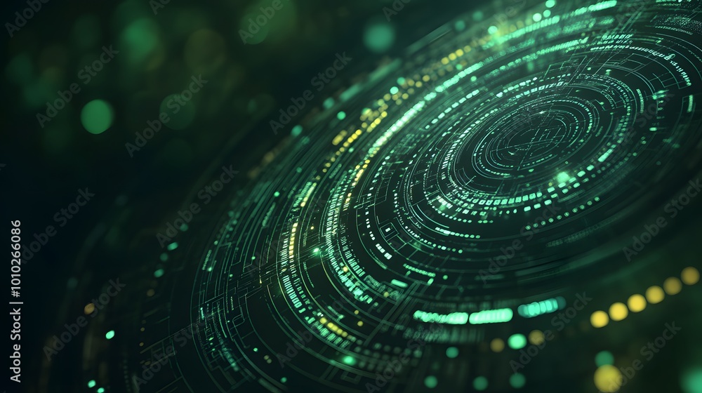 Poster abstract circular pattern with green and yellow glowing lines