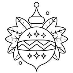 christmas themed decorative outline coloring book page line art drawing