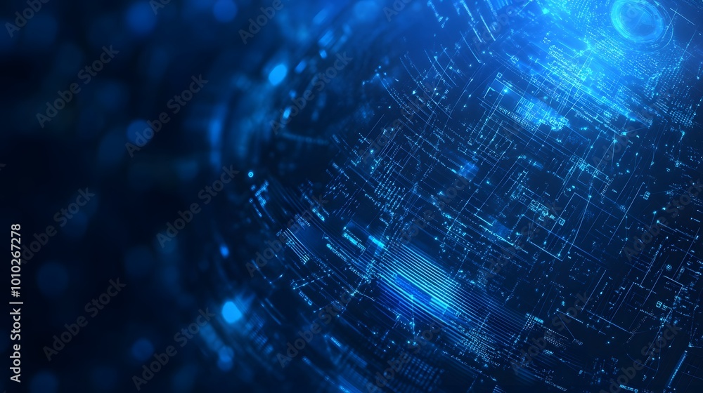 Poster abstract digital globe with blue circuitry and data