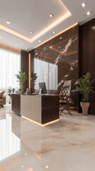 Fototapeta premium Modern luxurious office with marble walls and sleek contemporary design