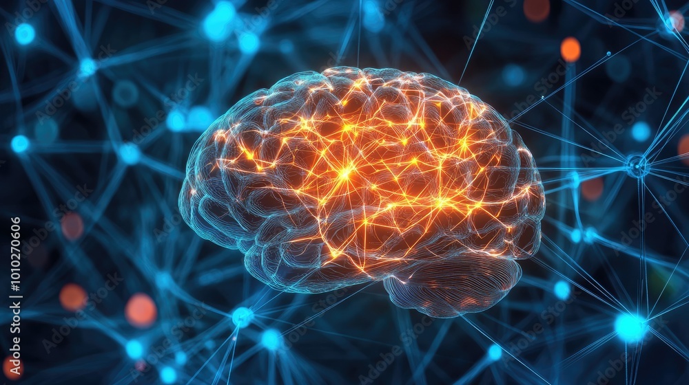 Poster Human brain showing Intelligent thinking processing through the concept of a neural network