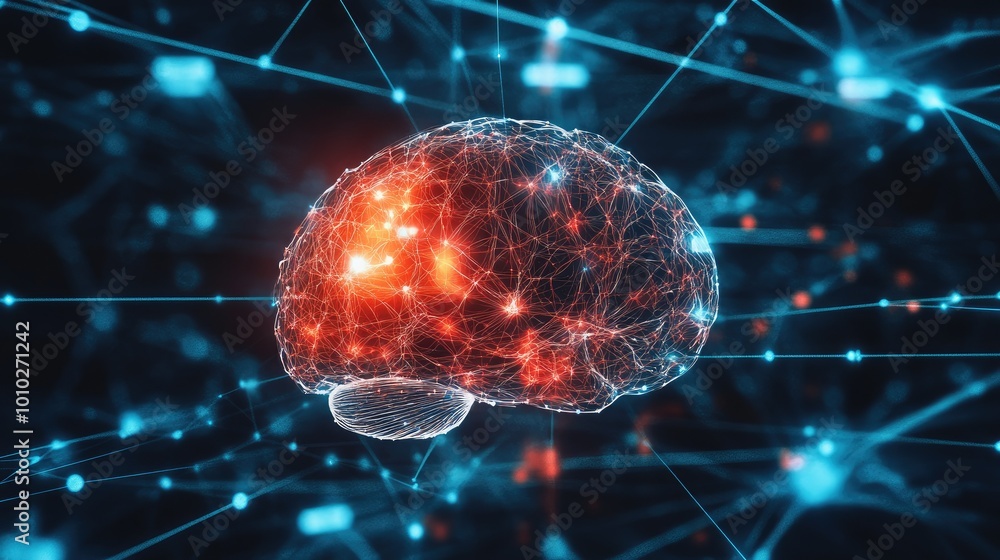 Poster Human brain showing Intelligent thinking processing through the concept of a neural network