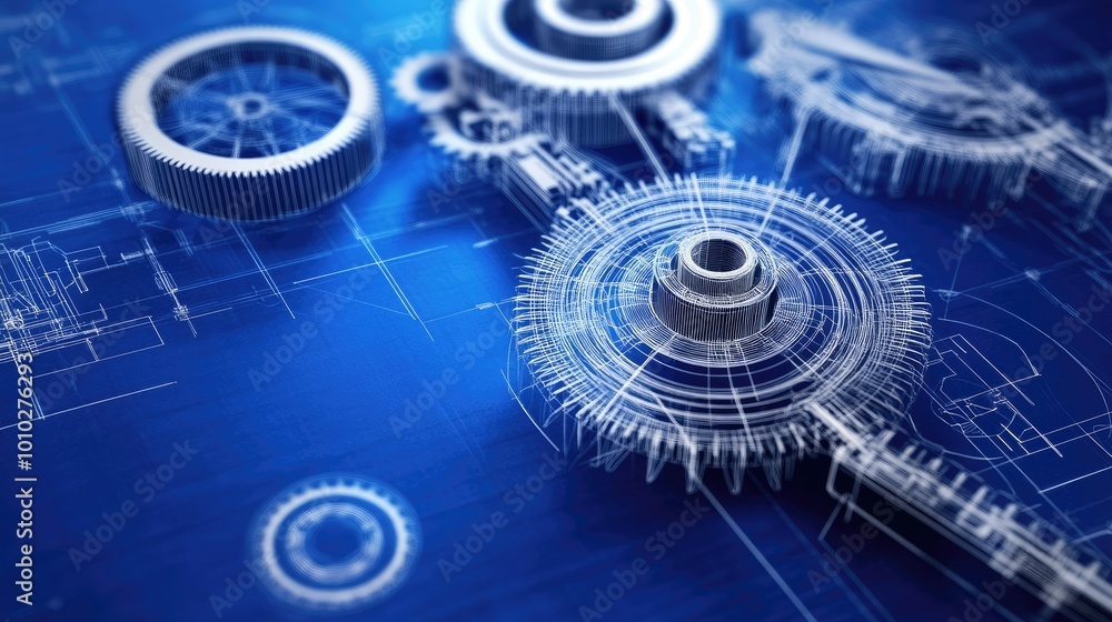 Poster technical blueprints in abstract innovation