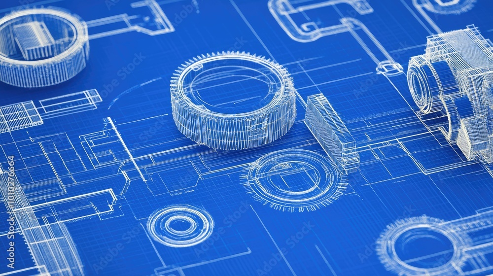 Poster technical blueprints in abstract innovation