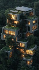 Obraz premium Modern architectural design of sustainable house incorporating nature and green elements