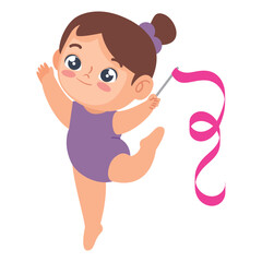 young gymnast girl with ribbon jumping