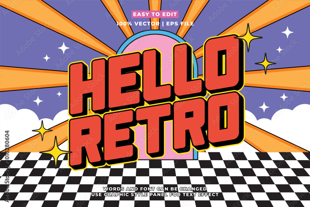 Fototapete editable retro music text effect 3d cartoon style. editable text effect vintage music template vecto