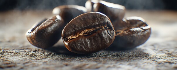 Close-up view of roasted coffee beans showcasing rich texture and aroma, perfect for coffee enthusiasts and culinary uses.