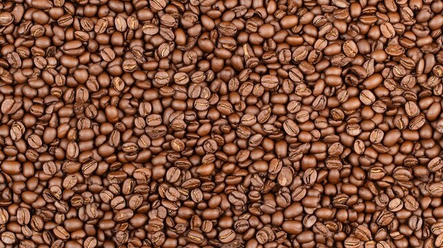 Close-up view of roasted coffee beans showcasing rich textures and colors, ideal for coffee-related themes and culinary projects.