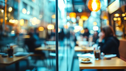 Blurred View of a Busy City Cafe