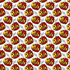 seamless pattern with cute cartoon doodle text Rich