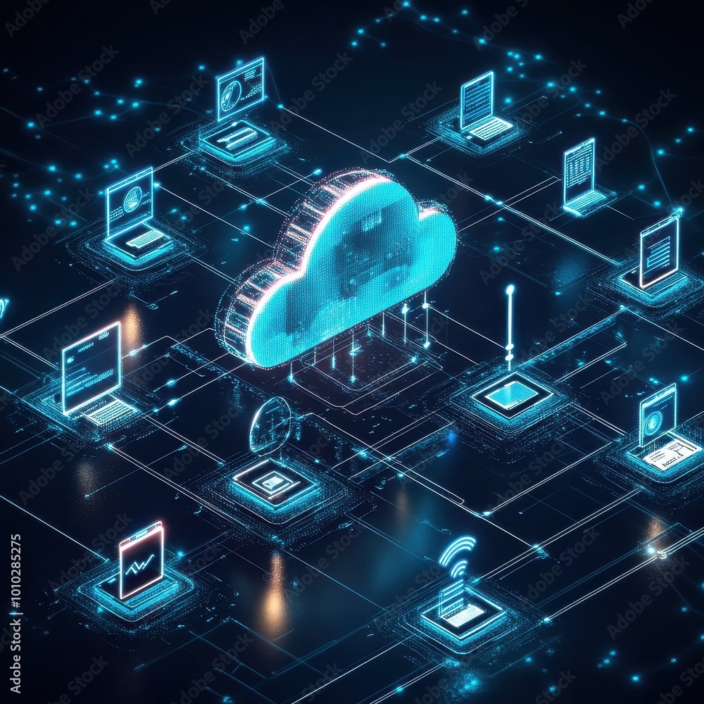 Poster cloud computing and data storage network concept