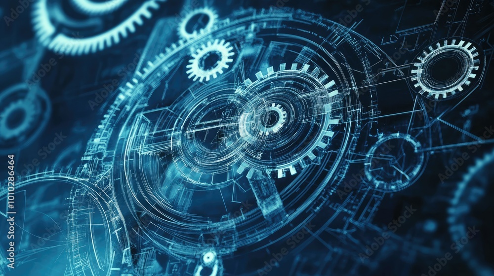 Poster technical blueprints in abstract innovation