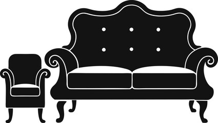 Modern sofa set silhouette vector art illustration design