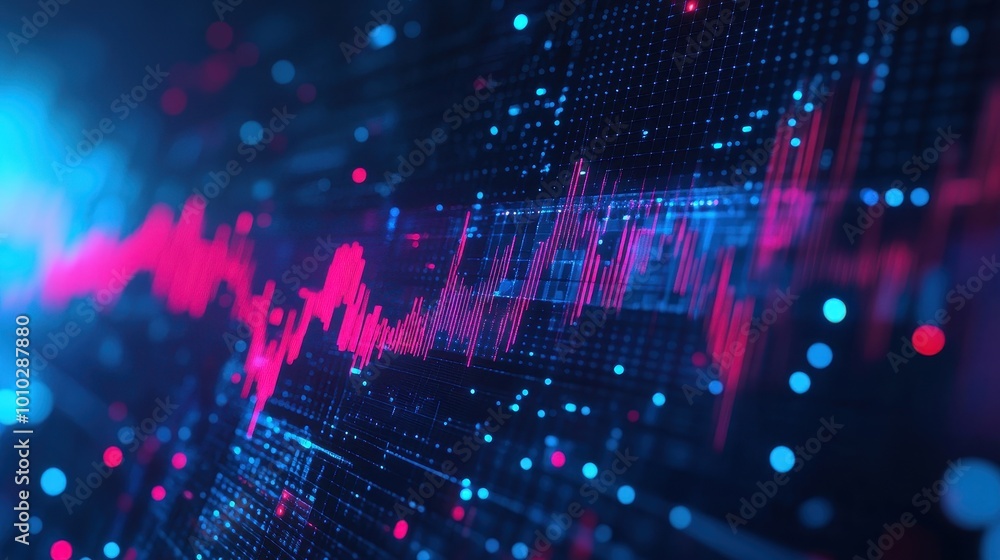 Poster captivating abstract data visualization with glowing particles