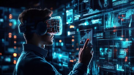 Visionary concept of emerging technologies and innovations, with holographic displays and cutting-edge gadgets.