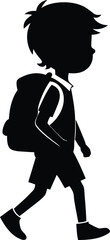 A schoolboy going school silhouette vector art illustration design.