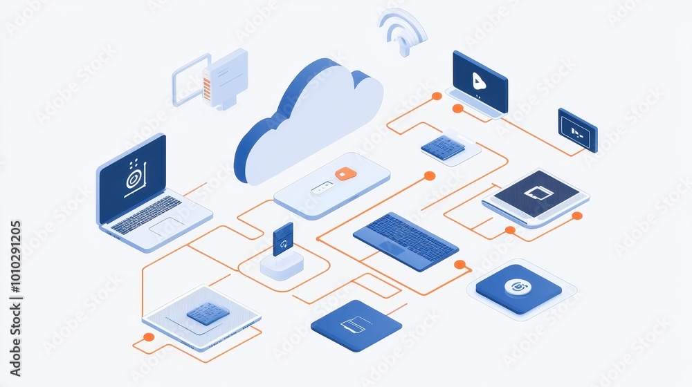 Poster interconnected digital devices and cloud computing concept
