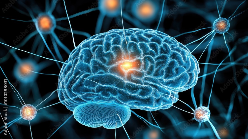 Poster Human brain showing Intelligent thinking processing through the concept of a neural network