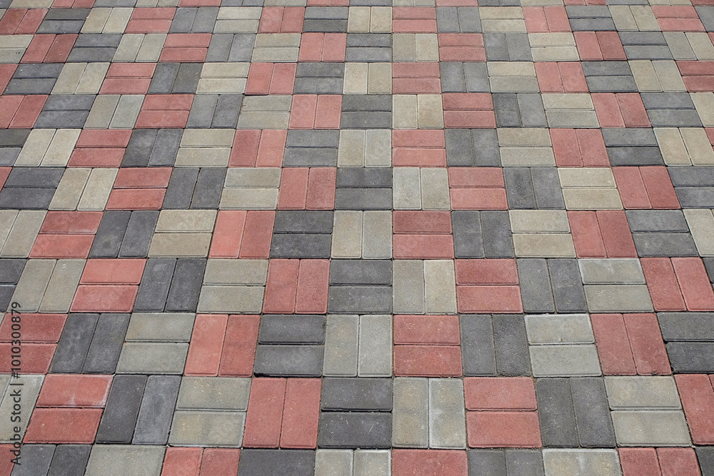 Aufkleber abstract pattern of red, black and gray colored block floors. the square-shaped block floors are arr