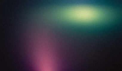 Abstract magenta green grainy glowing color spots stains backdrop design. Modern grainy gradient spots multicolored texture web banner, poster and landing page.