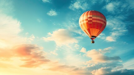 Fototapeta premium Colorful Hot Air Balloon Floating in Blue Sky
