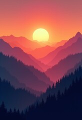 Obraz premium Clean Lines, Bold Colors: A Minimalist Mountain Landscape at Sunset 