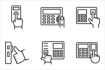 attendance machine icon set. fingerprint identification concept outline symbol design. vector illustration on white background