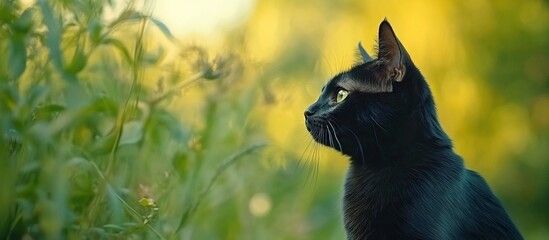 Black Cat in Green Meadow