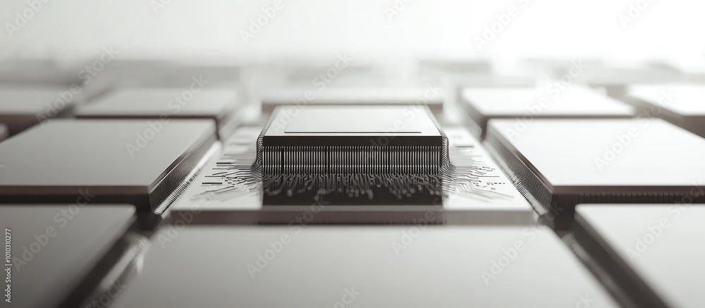 Poster a single microchip in a field of white circuit boards