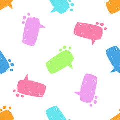 Speech bubble, speech balloon, chat bubble hand drawn seamless pattern. Brush elements, brush with crayon effect, chalk texture.