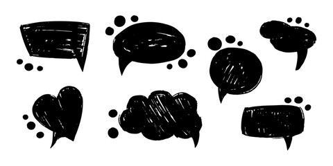 Speech bubble, speech balloon, chat bubble hand drawn sketch, vector icons for apps and website. Brush elements, brush with crayon effect, chalk texture.