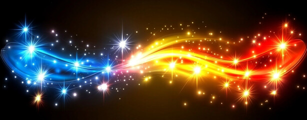 Fototapeta premium Vibrant abstract background featuring flowing red and blue lights with sparkling stars, creating dynamic and energetic atmosphere