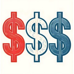 US dollar currency in patriotic colors of america, isolated on a white background