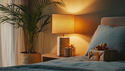 Cozy Bedroom Retreat with Warm Lighting and Decorations