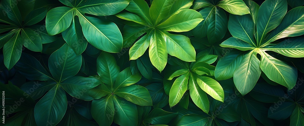 Poster lush green leaves with intricate patterns and textures create a natural backdrop.