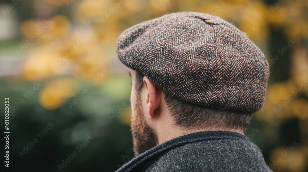Poster wool flat cap with a herringbone pattern, offering both style and warmth.