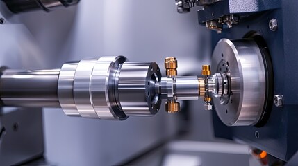 Fototapeta premium Close-up of a Metallic Machine Part with Gold Fittings