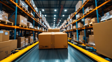 Box handling in a fast-moving warehouse, with workers swiftly moving packages between stations for quick processing and delivery
