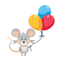 cute little mouse with birthday balloons