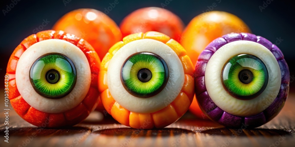 Canvas Prints Three spooky candy eyes in Halloween colors , Halloween, celebration, candy, eyes, colorful, spooky, decoration, sweet, festive