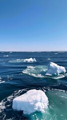 Icebergs Floating in Blue Ocean Water Polar Landscape Arctic Climate Change