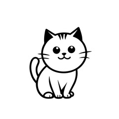 Cute Cat Sitting Vector Illustration - Adorable Cartoon Kitten with Collar