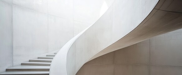 Fototapeta premium White Concrete Staircase with Curved Handrail in Modern Architecture