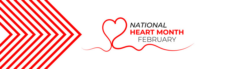 Fototapeta premium National Heart month is observed every year in February, to adopt healthy lifestyles to prevent heart disease (CVD). awareness month. banner, cover, poster, flyer, card. Vector illustration