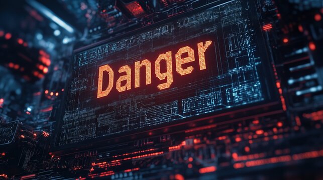 Nuclear War with tocket glowing in data stream "Danger" text 