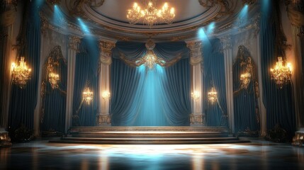 Obraz premium A breathtaking beauty pageant stage with beautiful lighting, exuding a refined and elegant feel. Realistic, highly detailed