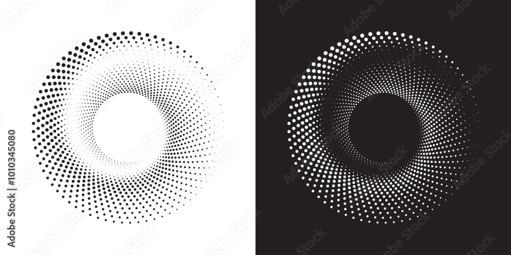 Aufkleber Halftone circular frame logo set. Circle dots isolated on the white background. Fabric design element. Halftone circle dots texture. Vector design element for various purposes.	