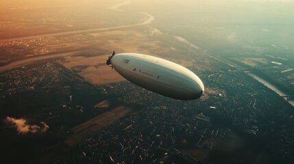 Fototapeta premium Majestic Airship Soaring Over Tranquil Landscapes